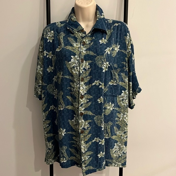 Kahala Hawaiian Islands Floral Shirt Blue Green Rayon Button Men Size XL - Picture 1 of 6